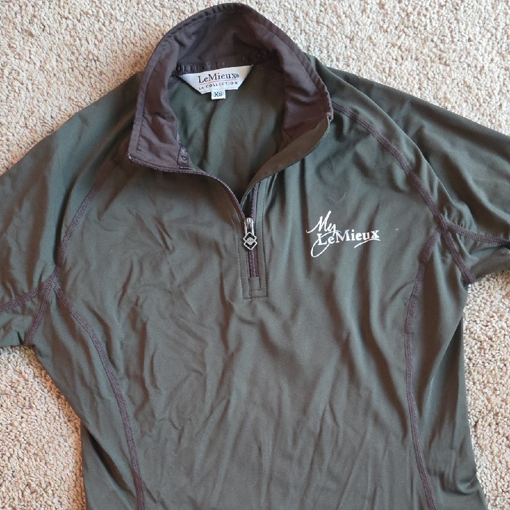 LeMieux Olive Green Quarter-Zip Baselayer Xs